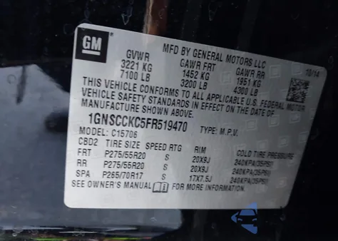 2015 Chevrolet Tahoe Ltz from USA, damaged, VIN 1GNSCCKC5FR519470